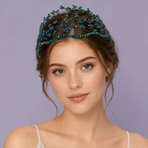 Serre-tête de Mariée Fait à la Main en Perles de Cristal Couronne en Fil de Cuivre Style Forêt pour Mariage Femme