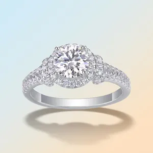 Luxury S925 sterling silver moissanite engagement ring with a sparkling halo for women