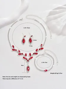 Detailed measurements for red horse-eye crystal jewelry set with necklace and earrings