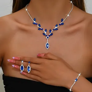 Elegant blue marquise zircon jewelry set with necklace, earrings, and bracelet