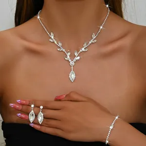 Bridal Jewelry Rhinestone V-Shape Necklace Earrings Bracelet For Wedding Banquet Women Luxury Accessories