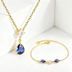 Luxe Roestvrij Staal Waterdruppel Zirkonia Hanger Ketting Armband Set Verguld Vierkant Rond Steen Sieraden Voor Vrouwen