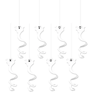 Lot de 8 suspensions fantômes d'Halloween blanches tourbillonnantes pour décor de fête