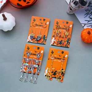 Set di orecchini di Halloween con scheletro e teschio in strass per gioielli festivi
