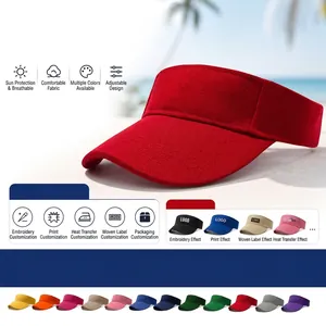 Sun Visor Hat Adjustable Cotton Twill Breathable Outdoor Sport Running Tennis Golf Unisex Plain