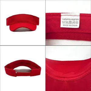 Red sports sun visor hat with adjustable strap and breathable polyester fabric detail