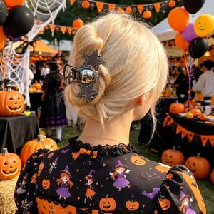 Gothische matt-schwarze Fledermaus-Haarklammer für Halloween-Themenpartys auf blondem Haar