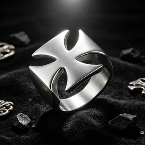 Anello Vintage in Acciaio Inossidabile con Croce di Ferro per Uomo Donna Punk Rock Gotico Croce di Malta Fascia Traforata Gioielli Biker