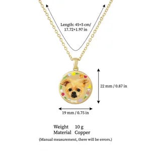 Collar de cobre chapado en oro con un colgante de retrato de perro personalizado y luna