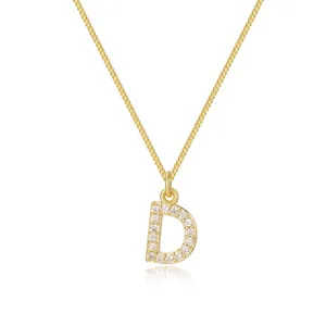 Exquisite 14k gold plated box chain necklace with zircon encrusted initial letter D pendant
