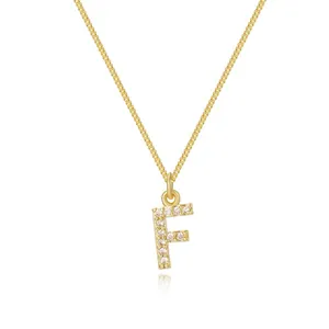 Elegant 14k gold plated box chain necklace featuring a sparkling crystal letter F pendant