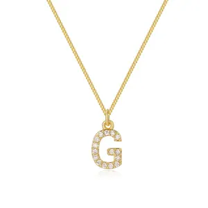 Elegant 14k gold plated box chain necklace with zirconia letter G pendant for women