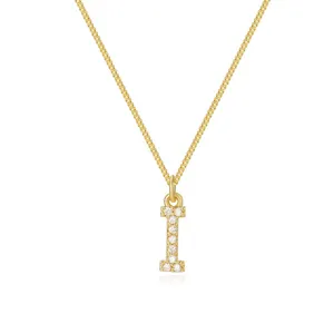 Elegant 14k gold plated box chain necklace with a cubic zirconia letter I initial pendant