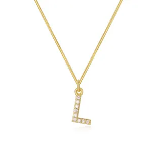 Elegant 14k gold plated copper necklace featuring a zircon letter L pendant on a box chain