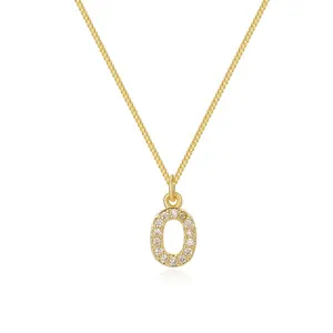 14K gold plated box chain necklace featuring a zircon-encrusted letter O pendant for elegant women
