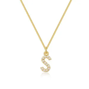 Elegant 14k gold plated box chain necklace featuring a zircon inlaid S letter pendant