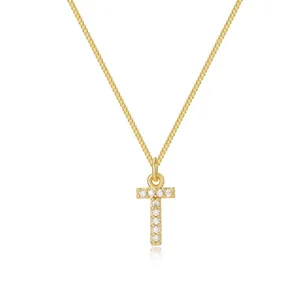 Elegant 14k gold plated box chain necklace with zircon encrusted T initial pendant