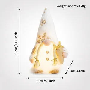 White sequined luminous Christmas gnome doll dimensions 30x15x11cm detail view