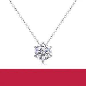 Luxury 925 Sterling Silver Moissanite Pendant Necklace Six-Prong Round D Color 3EX Cut Brilliant Diamond Style Clavicle Chain Jewelry With GRA Certificate For Women