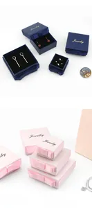 Eleganti scatole regalo per gioielli rosa e blu navy con fiocchi per anelli e collane