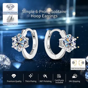 Orecchini a Cerchio in Argento Sterling S925 Con Moissanite per Donna Minimalista Sei Griffe 1 Carato Colore D VVS1 Gioielli