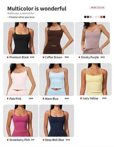 Collage showing eight different vibrant colors of naked-feel yoga tank tops for women