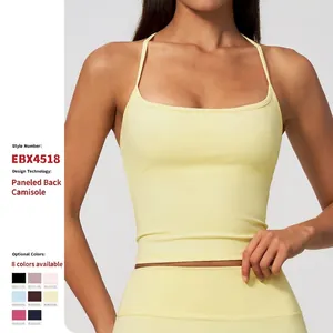 Women's Racerback Yoga Tank Top Naked Feel Athletic Vest With Removable Chest Pads Tight Fitting Sports Top For Running Gym Fitness
