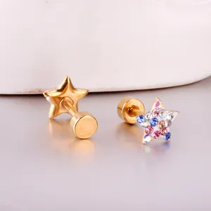 Close-up of colorful rhinestone star stud earrings with stainless steel screw back