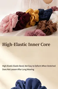 Detail of high-elastic solid color chiffon scrunchies showing durable inner core.