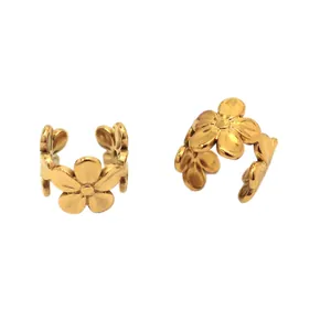 Elegant golden stainless steel flower ear cuffs for women, non-pierced design
