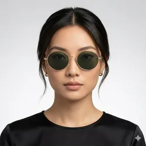 Classic metal round frame sunglasses with dark green lenses for women and men
