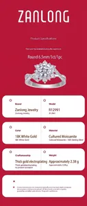 Macro view showing product specifications for Moissanite S925 Sterling Silver Ring