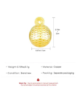 Detailed dimensions and material specs for the gold hollow sphere clip-on earring
