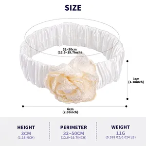 Detailed dimensions of white elastic leg garter with cream flower for wedding dress