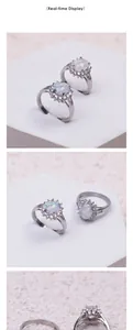 Detailed view of 316L stainless steel sunflower halo ring with opal and crystals