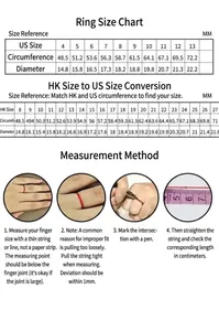 Detailed ring size chart and finger measurement guide for stainless steel jewelry.