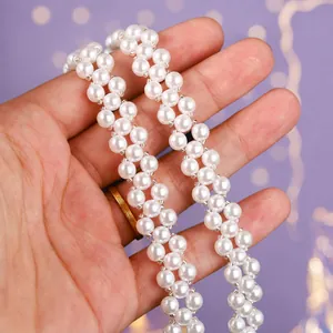 Accessoire en perles blanches à double rangée, bandeau de mariée élégant ou ceinture