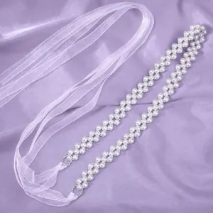 Ceinture et serre-tête élégants en perles avec ruban en organza violet pour mariage