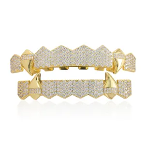 Set de grillz hip hop en or avec micro-pavage de zircons et éléments de design de crocs uniques