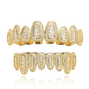 Set de grillz hip-hop dorés avec micro-pavé de zircones pour les dents