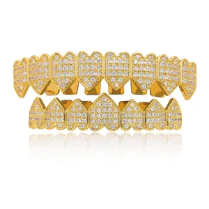 Grills de dents hip-hop en forme de cœur dorés avec micro-pavage de zircons cubiques
