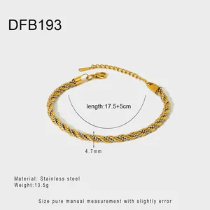 Detail view of two-tone twisted rope bracelet with dimensions and material specs