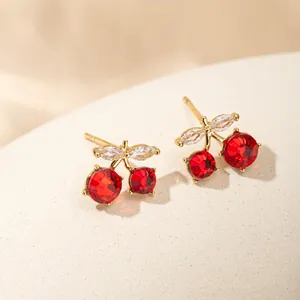 Elegant red cherry earrings with sparkling crystals for a sweet and fashionable look