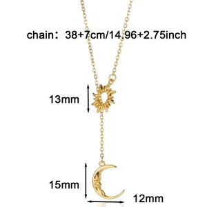 Detailansicht der Goldkette mit Sonne und Mond sowie Maßen in Zentimetern und Zoll