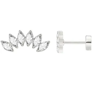 Boucles d'oreilles en laiton plaqué argent avec cinq zircons clairs taille marquise
