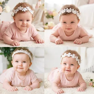 Newborn Baby Lace Headband Flower Crown Elastic Hair Band For Infant Toddler Girls Photography Props Baptism Wedding Accessory