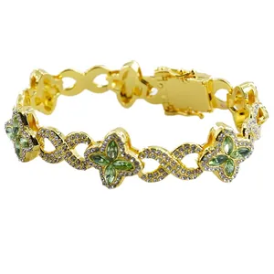 Bracciale hip-hop quadrifoglio e infinito con cristalli verdi per uomo e donna, stile unico
