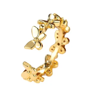 Elegant gold-plated butterfly adjustable open ring for women featuring a minimalist design