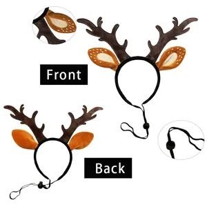 Detailed view of plush reindeer antler headband with adjustable strap for Christmas