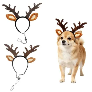 Festive Christmas reindeer antler headband for small dogs with an adjustable chin strap